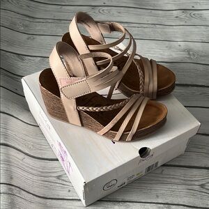 Women's Beige Strappy Wedge Sandals